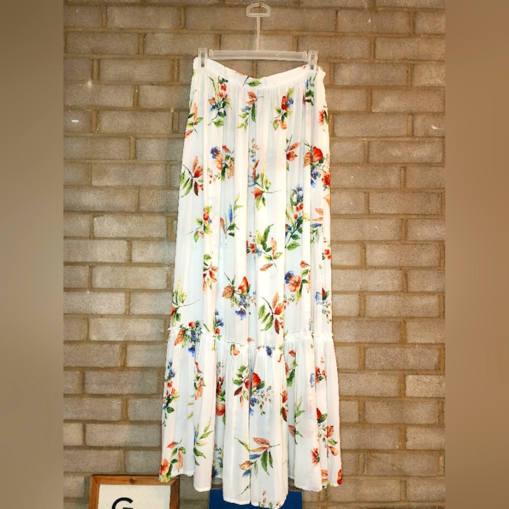 Nwot Forever21 Floral Sheer Maxi Skirt Sz Med